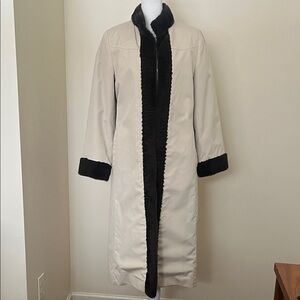 Women’s Vintage Faux Fur Brown and Cream Long Coat Size M